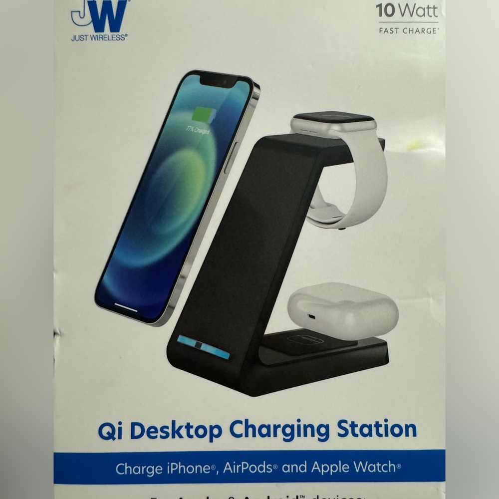 Just Wireless 3-in-1 Qi Charging Pad Compact Design-Black